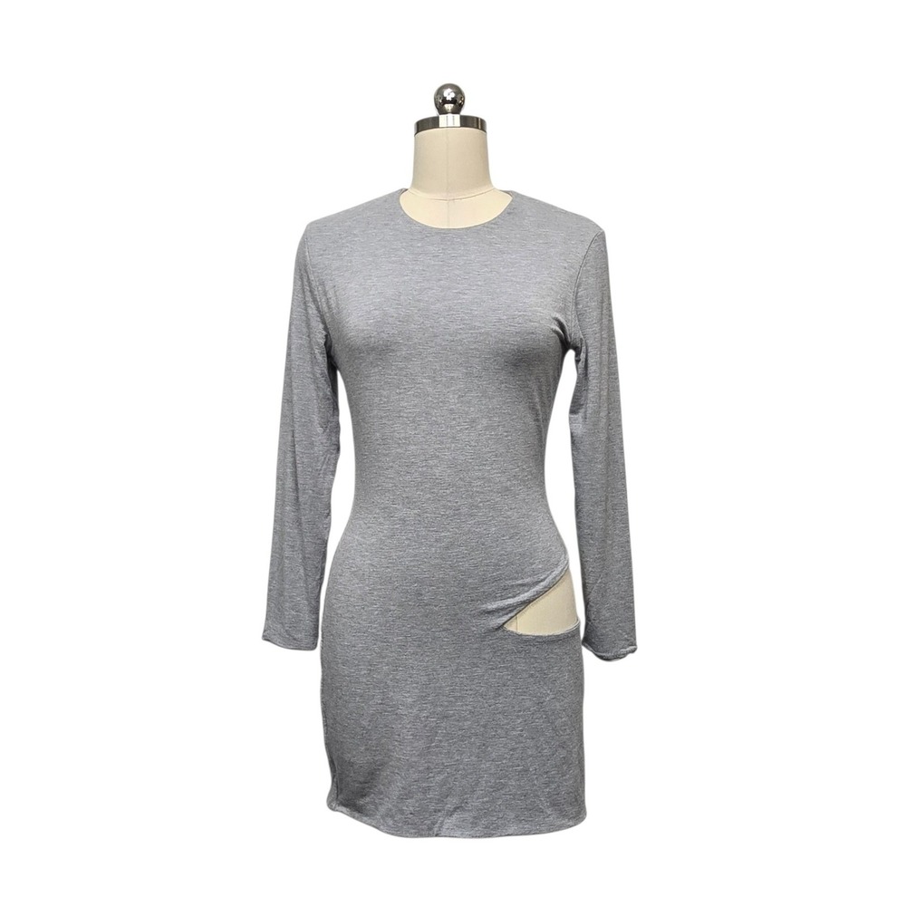 SER.O.YA Women Heather Grey Long Sleeve Cutout Mini Dress Size Large NWT